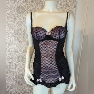 Victoria's Secret Sexy Little Thinks Sheer Chiffon Babydoll Black Light pink 34B